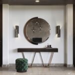 Contemporary sideboard table / lacquered wood / metal base / rectangular